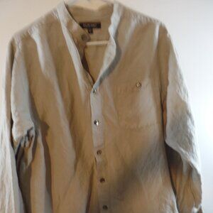 Murano Men's XL Linen Shirt Mandarin Collar Long Sleeve Tan Long Sleeve